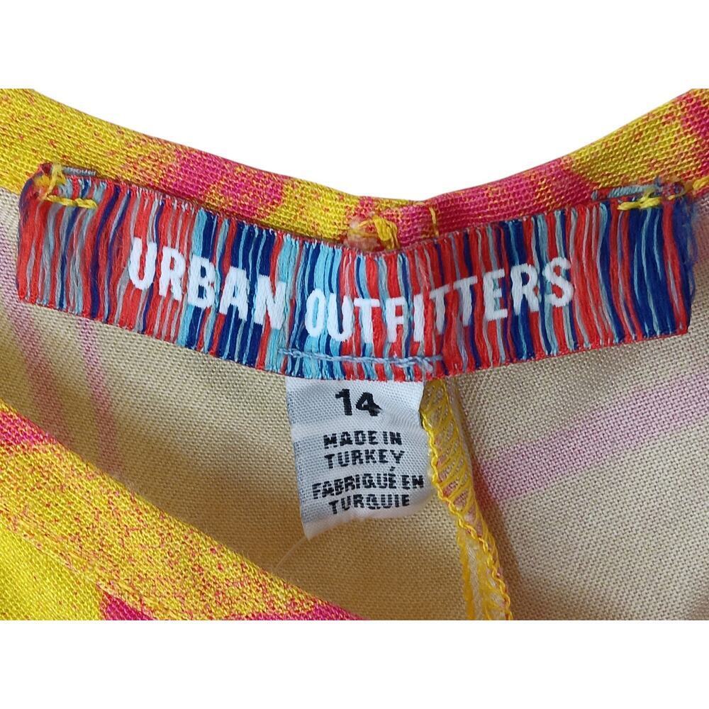 New Urban Outfitters Sunny Flare Cutout Pants Yellow Palm Tree Sz 14 Boho - Picture 4 of 10